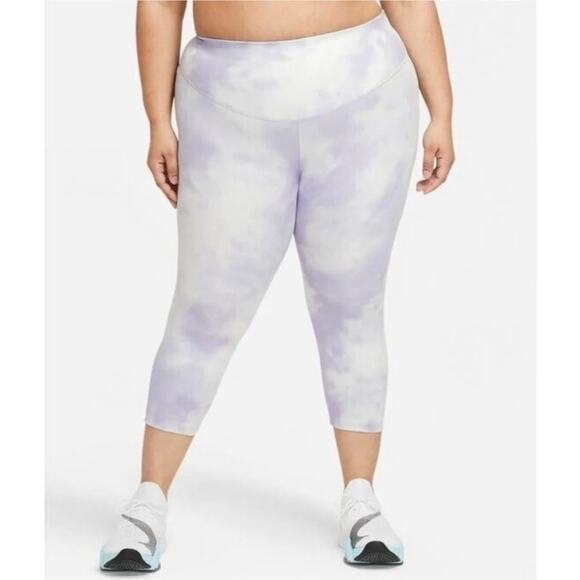 Nike Leggings Plus Size One Icon Clash Crop Tie-Dye High Rise Purple 2X Annette - Picture 1 of 14